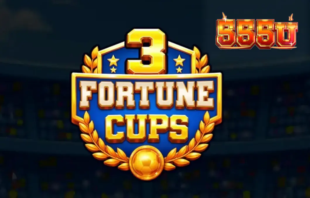Interface do jogo 3 Fortune Cups com temática de futebol e taças douradas.